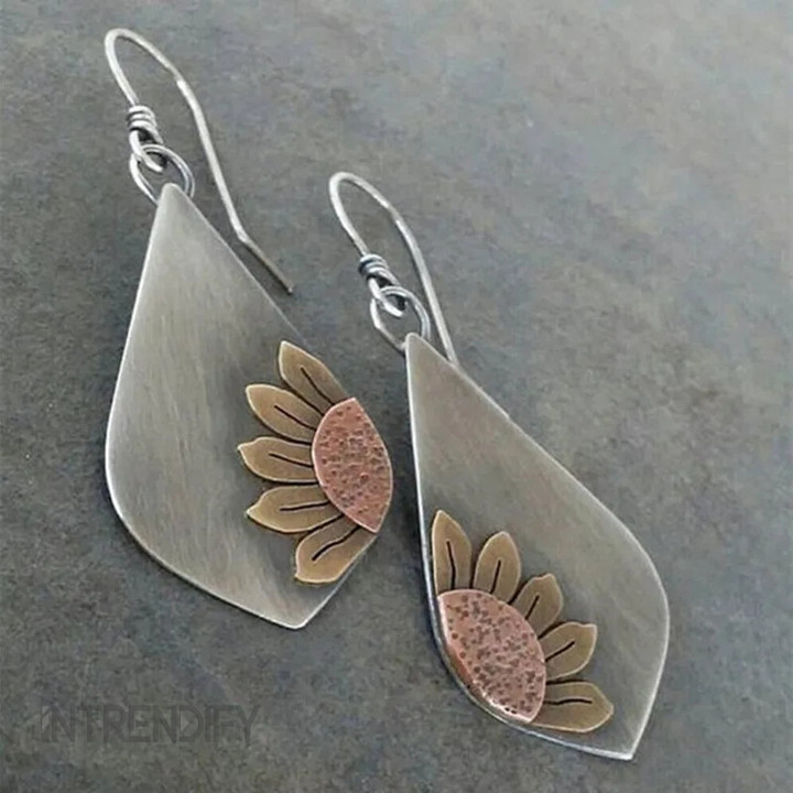 Ethnic Ancient Silver Color Semicircle Hook Dangle Earrings