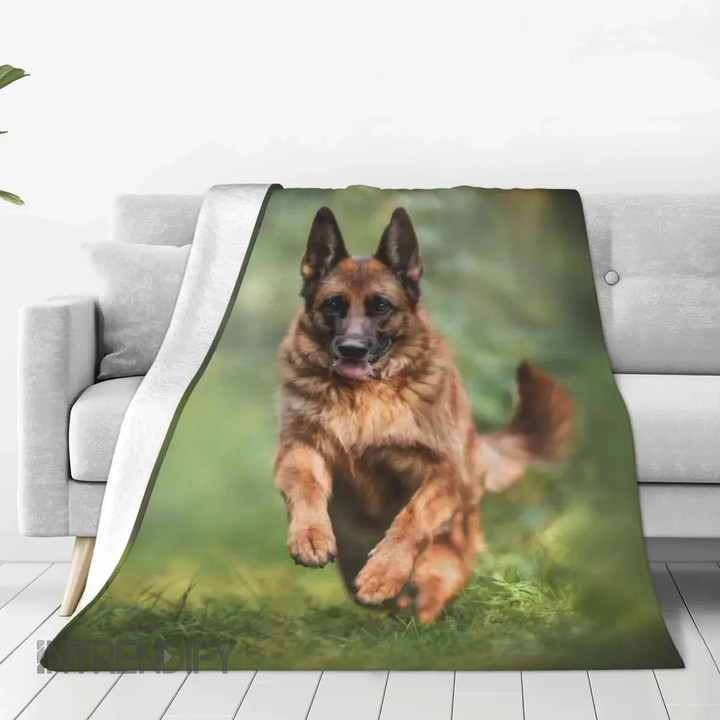 Cheerful German Shepherd Running Plush Throw Blankets