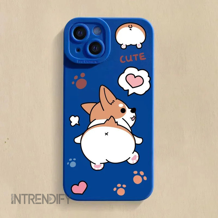 Adorable 3D cartoon peach Corgi dog case for iPhone 15 Pro, 15 Plus, 15, 14, 12, 13, 11 Pro Max, Mini, X, XS, and XR