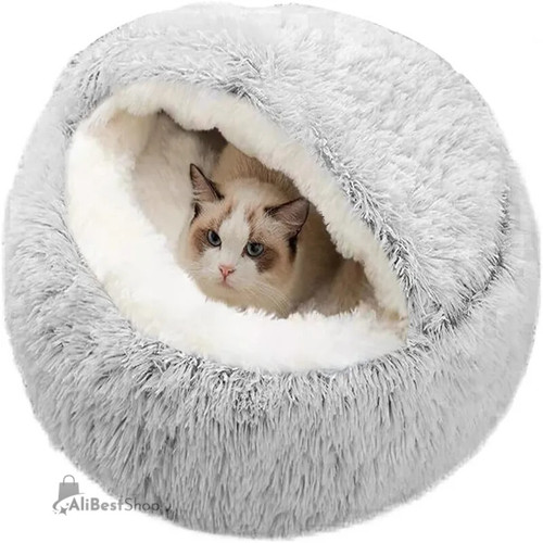 2 In 1Pet Dog Cat Bed Round Plush Cat Warm Bed House Soft Long Plush Bed For Small Dogs Cats Nest Donut Warming Sleeping Bed
