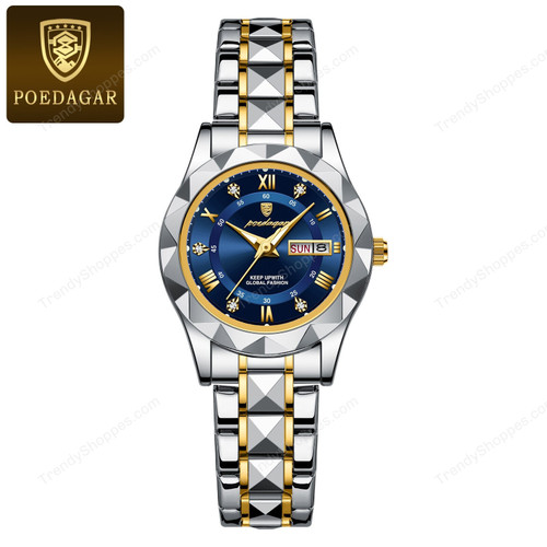 POEDAGAR Luxury Ladies Dress Watch Luminous Waterproof Week Date Woman Wristwatch Stainless Steel Women Quartz Watches reloj+box