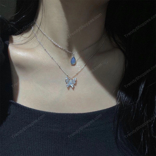 SUMENG Simple Double Layer Star Moon Charm Multilayered Necklace Delicate Clavicle Chain Zircon For Women Fashion Jewelry