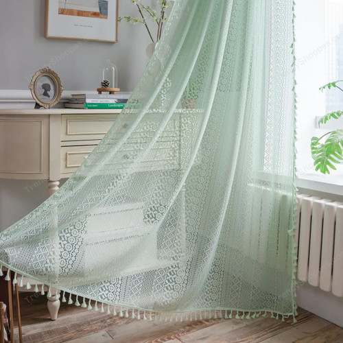Crochet Translucent Curtain for Living Room, American Country Style Hollow Boho Art Decor for Bedroom and Balcony