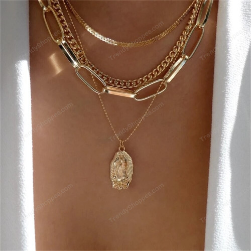 Bls-miracle Fashion Gold Color Heart-Shaped Necklace For Women Trendy Multi-Layer Pendant Necklaces Set Jewelry Gifts
