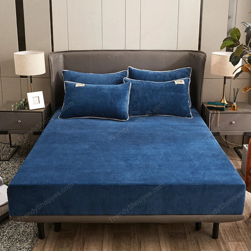 Winter Plush Fitted Sheet Elastic Double Bed Sheet Warm Bedspread Solid Color Mattress Cover Bed Linen Protector