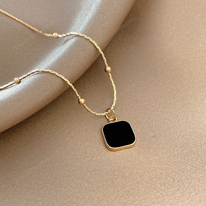 Stainless Steel Necklaces Black Exquisite Minimalist Square Pendant Choker Chains Fashion Necklace For Women Jewelry Party Gifts