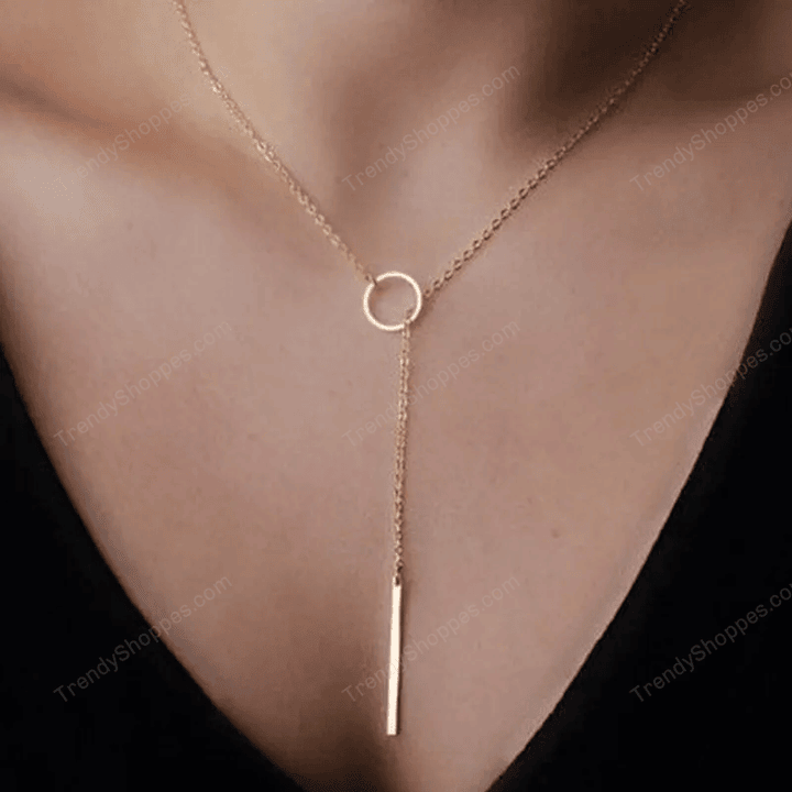 Minimalist Round Stick Pendant Necklace for Women Pearl Clavicle Necklace Leaves Long Chain Fashion Jewelry Statement Girl Gift