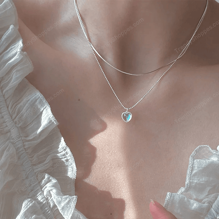 Kpop Heart Necklace French Lucky Bean Love Clavicle Chain Korean Simple Female double layer Necklace Female Pendant for Women