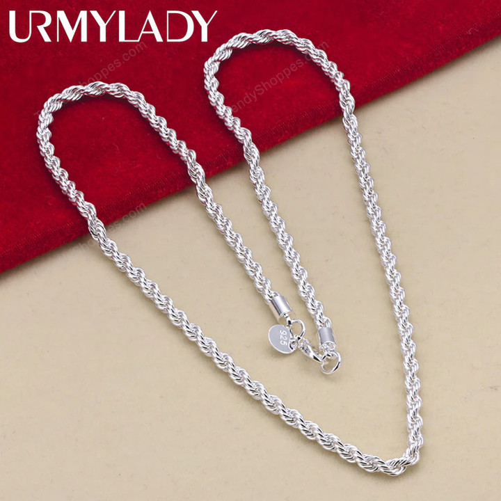 Beautiful fashion Sterling Silver charm Rope Chain Necklace fit pendant high quality jewelry