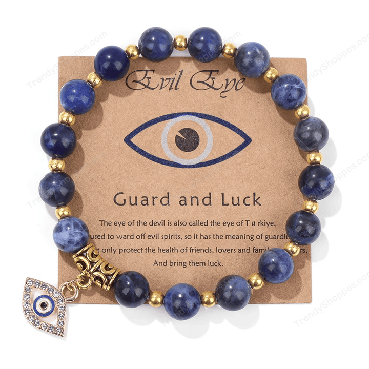 Lucky Turkish Evil Eye Pendant Beads Bracelet Natural Stone With Card Charm Bangles Men Women Fashion Yoga Energy Jewelry
