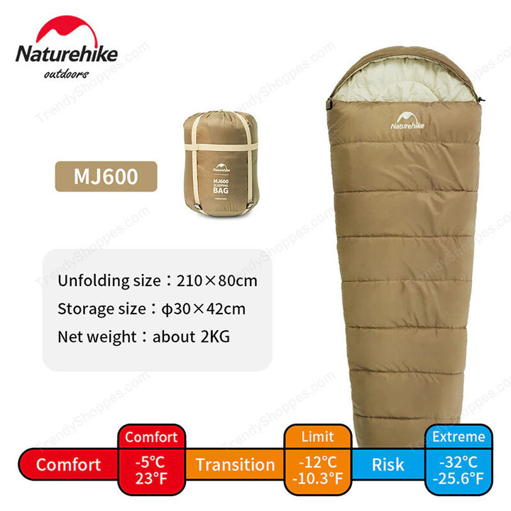 Naturehike Sleeping Bag MJ300 -1℃ Lightweight MJ600 -12℃ Mummy Sleeping Bag Outdoor Camping Cotton Winter Sleeping Bag