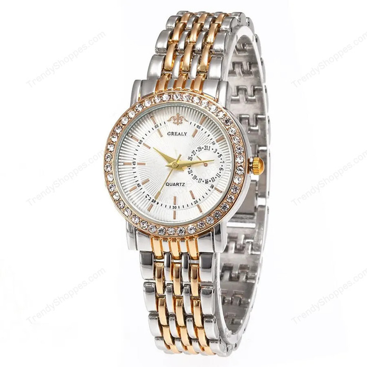 Exquisite Women Quartz Watch Business Fashion Casual Round Rhinestone Quartz Watch Gift For Friends Family