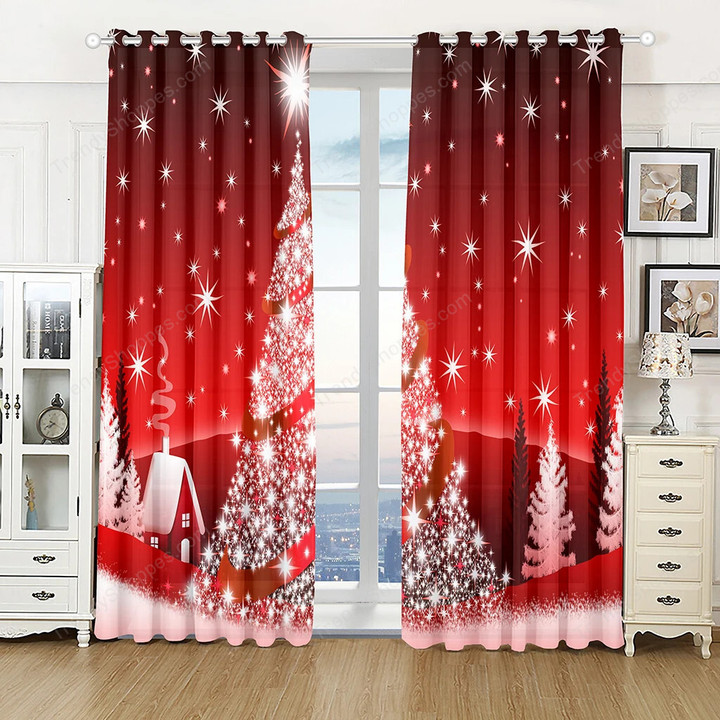 2 Panels with Left and Right Christmas Background Fabric Decoration Window Curtains