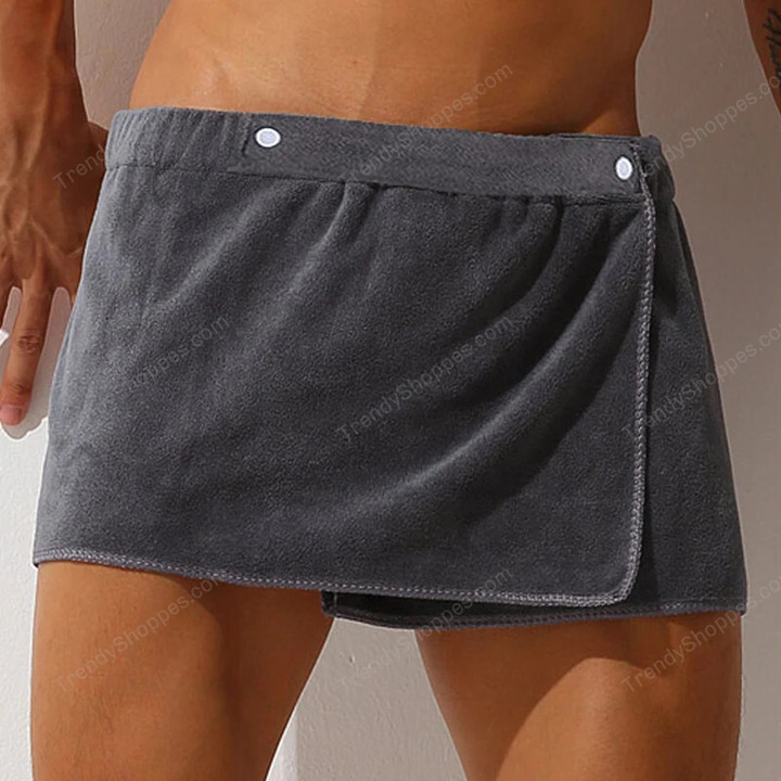 CLEVER-MENMODE Sexy Sleep Bottoms Microfiber Pajamas Men Nightwear Short towel Pants Side Split Bathrobe Culottes Soft Thick