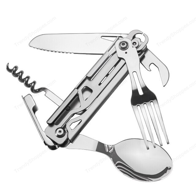 Outdoor Tableware Multi-function Portable Knife Fork Spoon Bottle Opener Foldable Cutlery Camping Equipment