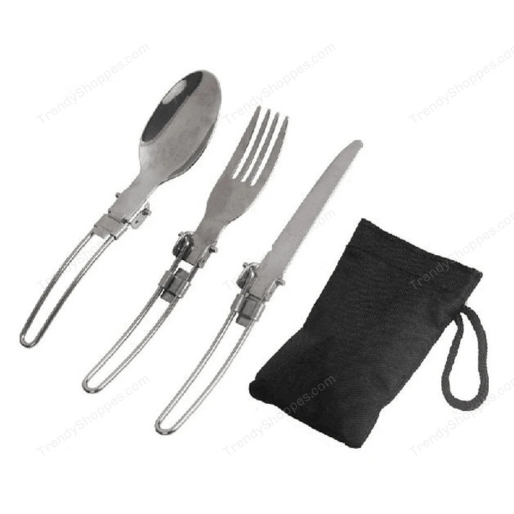 Portable Outdoor Camping Travel Picnic Foldable Stainless Steel Cutlery Set Spoon Fork Knife tableware Free Shipping