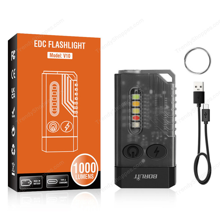 BORUiT V10 EDC Keychain LED Fluorescence Flashlight Type-C Rechargeable Torch Work Light Magnet Buzzer 365nm UV V3 Plus Lantern