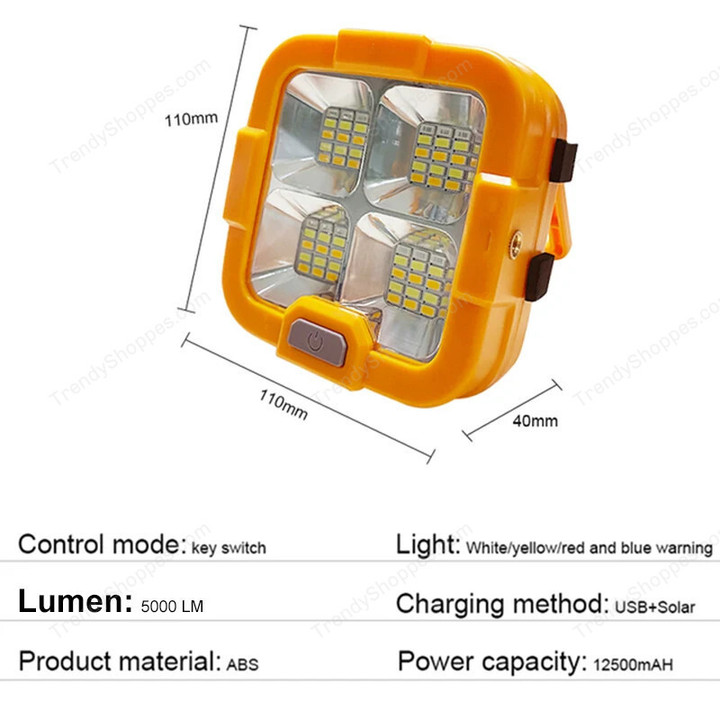 New Rechargeable Solar Flood Light Outdoor Portable LED Reflector Spotlight Rechargeable Projector Floodlight Construction Lamp