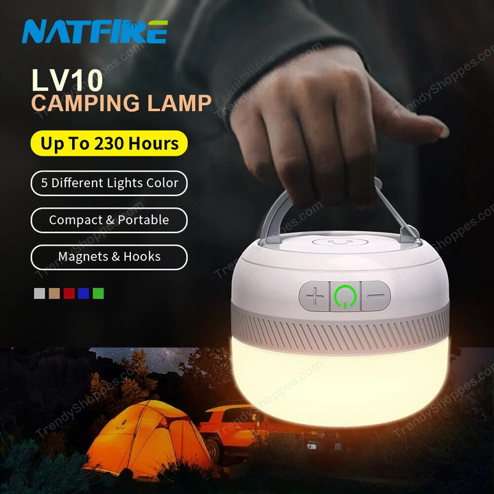 NATFIRE LV10 Camping Light USB C Rechargeable 230 Hours With 5 Colors Flashlight For Outdoor Tent Lamp Emergency Lantern
