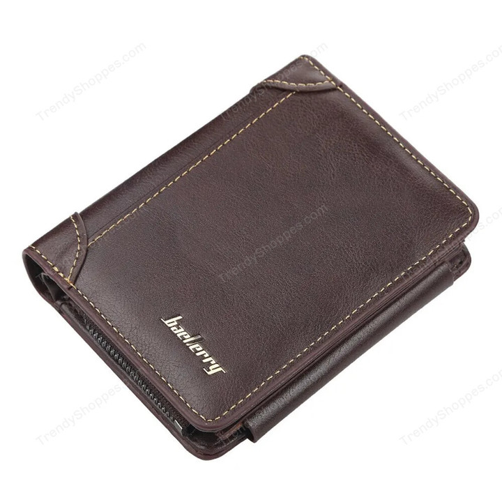 Men Short Multi-Card Tri-Fold Zipper Coin Purse Fashionable Thin Card Holder Synthetic Leather Daily Match PU Leather Matching