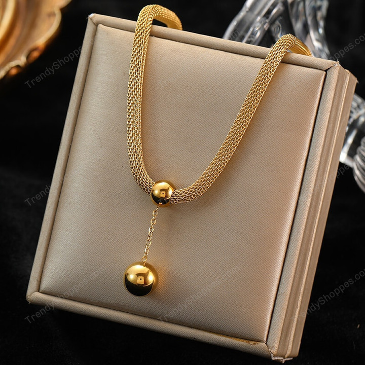 EILIECK Stainless Steel Gold Color Hollow Ball Beads Pendant Necklace For Women Non-fading Choker Jewelry Girls Gifts Party