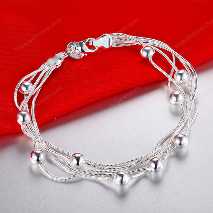 New Sterling Silver Bead Heart High Quality Romance Bracelet Chain For Women Engagement Party Wedding Jewelry Gift