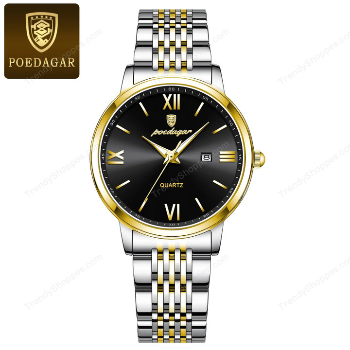 POEDAGAR Ladies Wristwatch Luxury Waterproof Luminous Date Gold Watch For Women Dress Stainless Steel Quartz Women's Watches+Box
