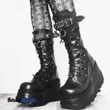 2023 Autumn Winter Sale Punk Halloween Witch Cosplay Platform High Wedges Heels Black Gothic Calf Boots Women Shoes Big Size
