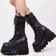 2023 Autumn Winter Sale Punk Halloween Witch Cosplay Platform High Wedges Heels Black Gothic Calf Boots Women Shoes Big Size