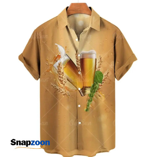 Hot Beer Series Print Summer Men's Shirts Casual Oversized Short Sleeve Fashion Single-Breasted Blouses Trend Tops Men Clothing