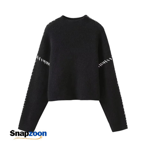 TRAF 2023 Autumn Winter Oversize turtleneck Sweater Loose Slimming Casual Design Sense Fashion Knit Top Outerwear
