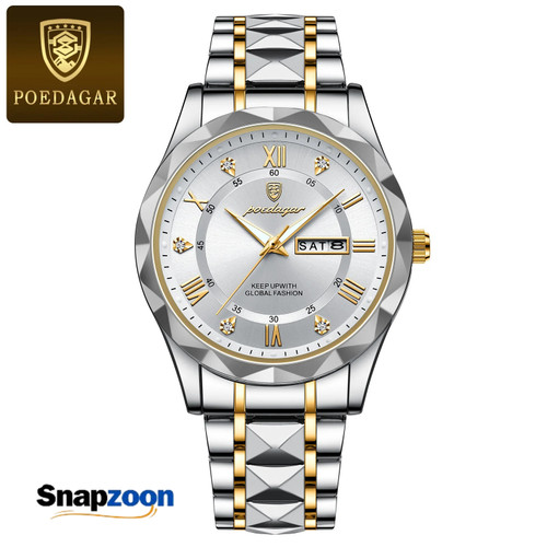 POEDAGAR Luxury Men Wristwatch Waterproof Luminous Date Week Watch For Man Stainless Steel Men's Watches Quartz Male Clock Sport