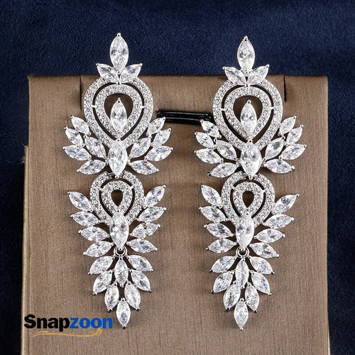 Luxury Leaf Marquise Zircon Long Drop Dangle Earrings Shiny AAA Cubic Zirconia Bridal Women's Wedding Party Jewelry Accessories