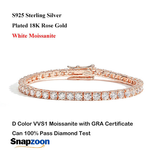 EWYA Real D Color Full 2/2.5/3/4/5/6.5mm Moissanite Tennis Bracelet For Women S925 Plated 18K Rose Gold Diamond Link Bracelets