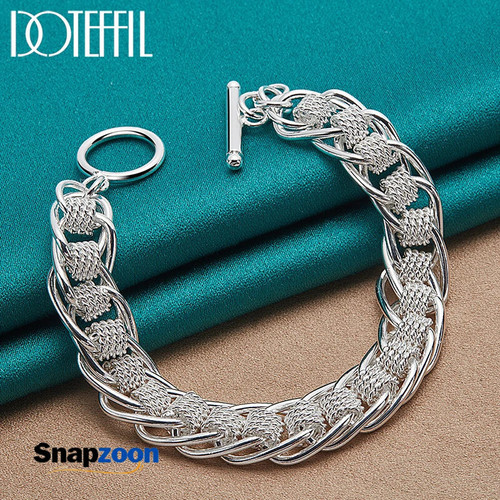 DOTEFFIL 925 Sterling Silver 24K Gold Many Circle Charm Chain Bracelet For Women Man Fashionable Wedding Engagement Jewelry