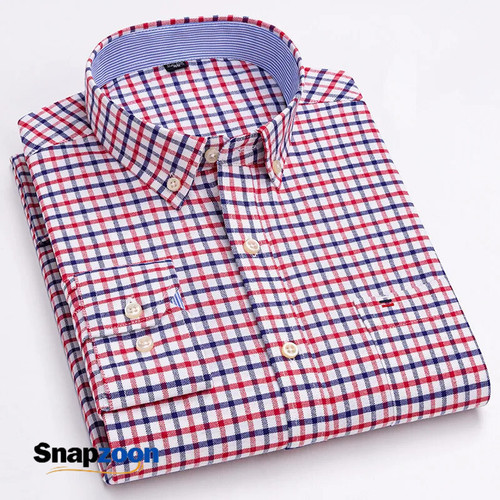 Men's 100% Cotton Shirt Long Sleeve Plaid Oxford Casual Solid Color Print Regular Fit Formal Dress Shirt Oversized 7XL 6XL 5XL