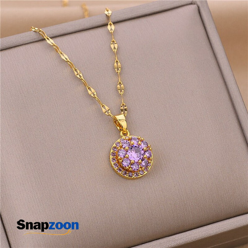 Sweet Zircon Crystal Pendant Necklace For Women Korean Fashion Stainless Steel Clavicle Chain Jewelry Female Wedding Accessories