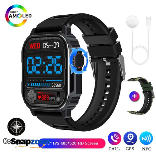 Military Smart Watch AMOLED 485*520 HD Screen Compass GPS Sport Track Fitness Watch AI Voice Bluetooth Call Smartwatch Men Women