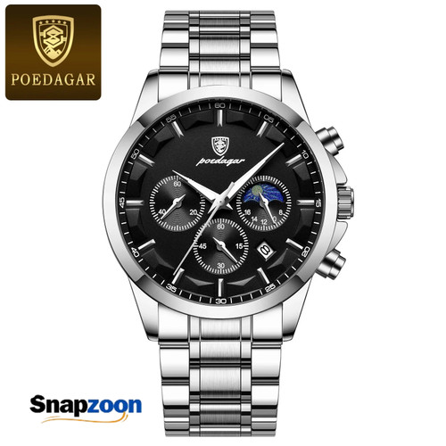POEDAGAR Luxury Man Wristwatch Sports Leather Men Quartz Watch Waterproof Luminous Calendar Chronograph Men's Watches Male Clock
