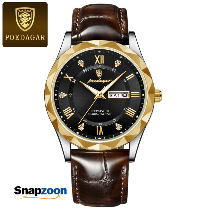 POEDAGAR Luxury Business Man Wristwatch Waterproof Luminous Date Week Men Watch For Men Quartz Clock Leather Men's Watches reloj