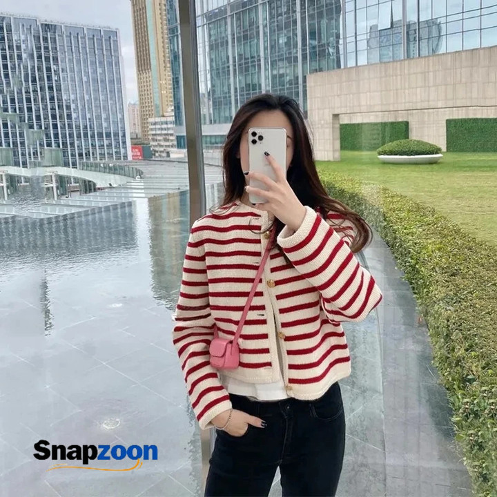 2 Colors Striped Knitted Sweater Black Cardigan Women Korean Fashion Long Sleeve Top Casual Cardigans Women Clothes Crop Sweater