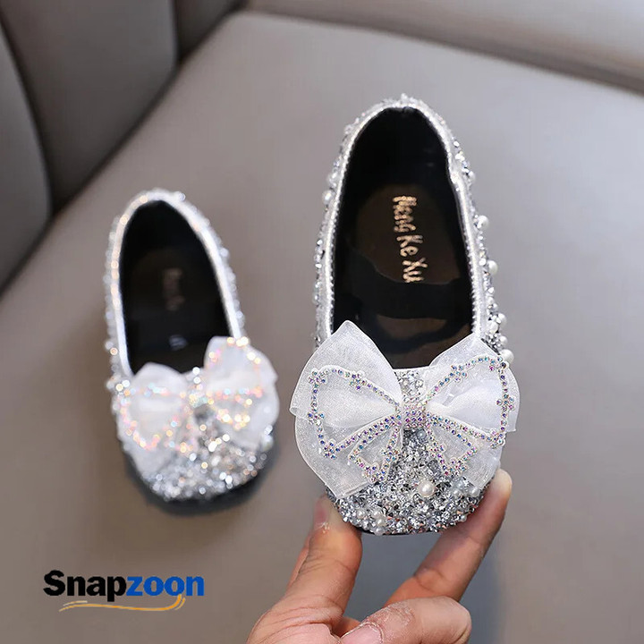 AINYFU Spring Children's Lace Bow Princess Shoes Girls Color Sequins Leather Shoes New Kids Soft-Soled Wedding Shoes H807