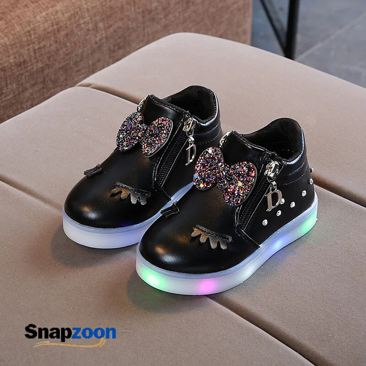 Children Glowing Sneakers Kid Princess Bow for Girls LED Shoes Cute Baby Sneakers with Light Shoes Size 21-30