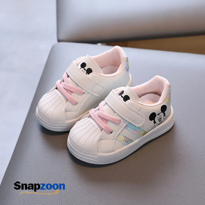 Disney White Casual Shoes For Baby Boy Girl Brand Children Sneaker Mickey Mouse Kids Shoes Toddler Walking Shoes Size 15-25