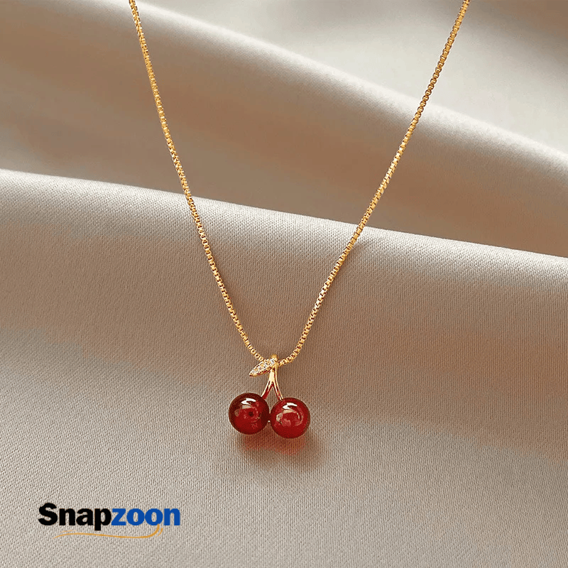 New Wine Red Cherry Gold Colour Pendant Necklace For Women Personality Fashion Necklace Wedding Jewelry Birthday Gifts