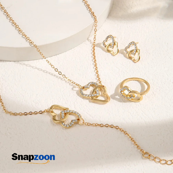 17KM Gold Color Heart Pendant for Women Girls Clavicle Chain Necklace Earring Bracelet Ring Fashion Minimalist Wedding Jewelry