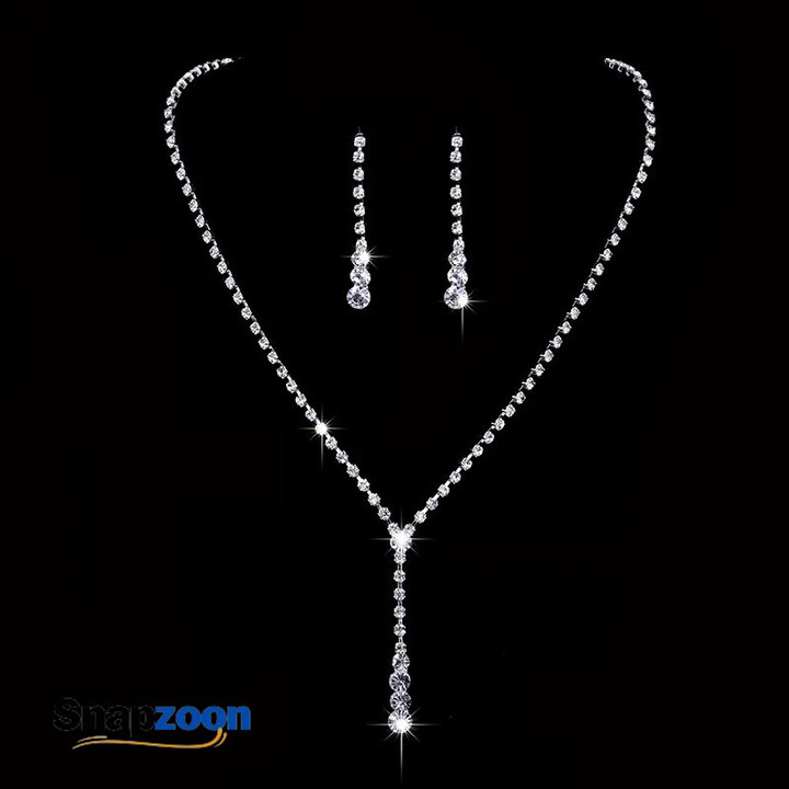 Luxury Fashion Banquet Wedding Jewelry Set for Women Charm Tassel Crystal Zircon Necklace Earrings Set of 2 Anniversary Gift