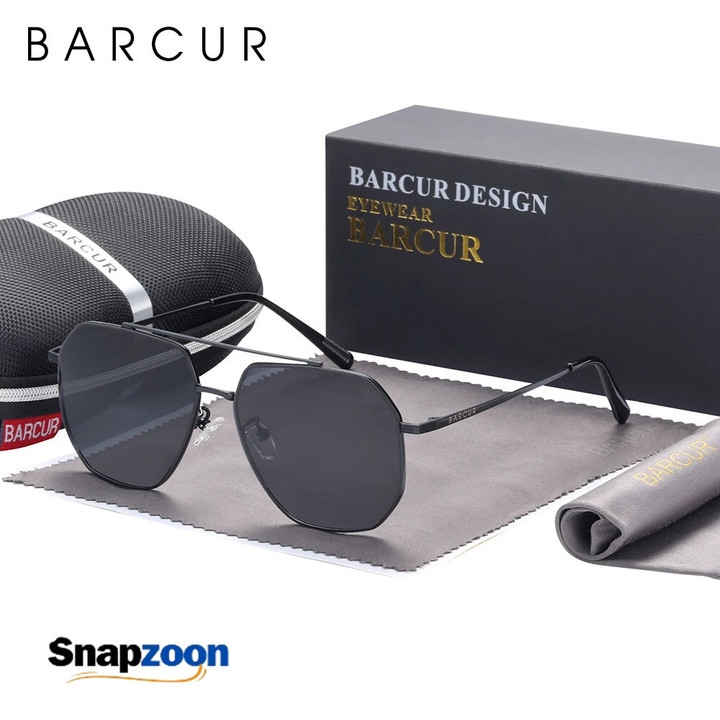 BARCUR Square Glass Lens Men Sun Glasses for Women Polarized Sunglasses Shades Eyewear Gafas De Sol