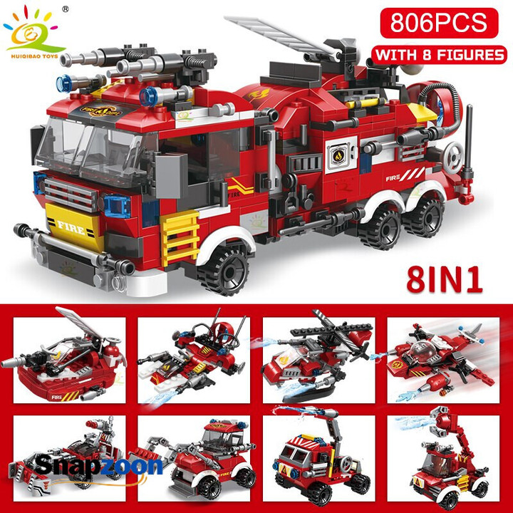 SO10527874 HUIQIBAO City Fire Fighting 8in1 Trucks Car Helicopter Boat