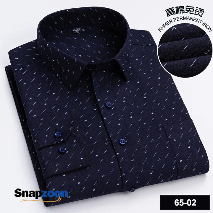 Fashion Printed Men's Long Sleeved Shirts for Business Office Use in All Seasons Soft Comfortable High Cotton Non Ironing Shirts